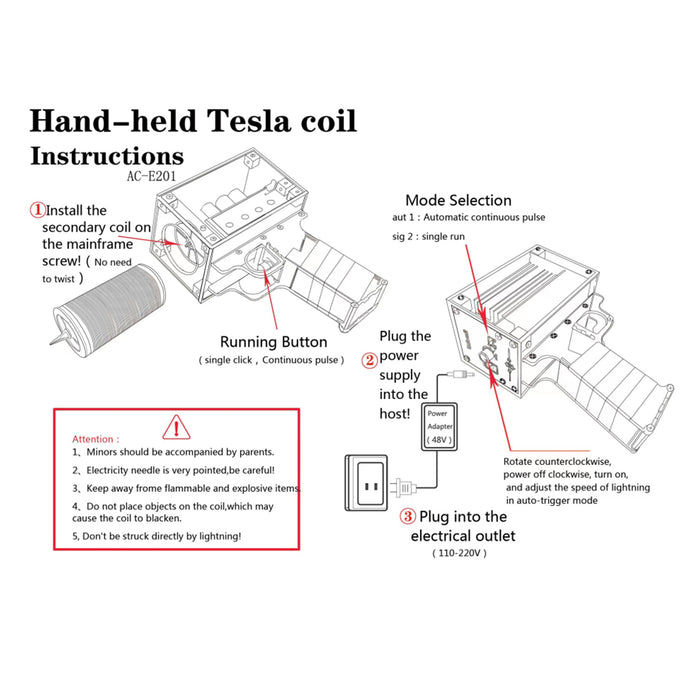 TC Handheld Tesla Coil with 10cm Long Arc Artificial Lightning Generator Educational Science Experiment - US Plug