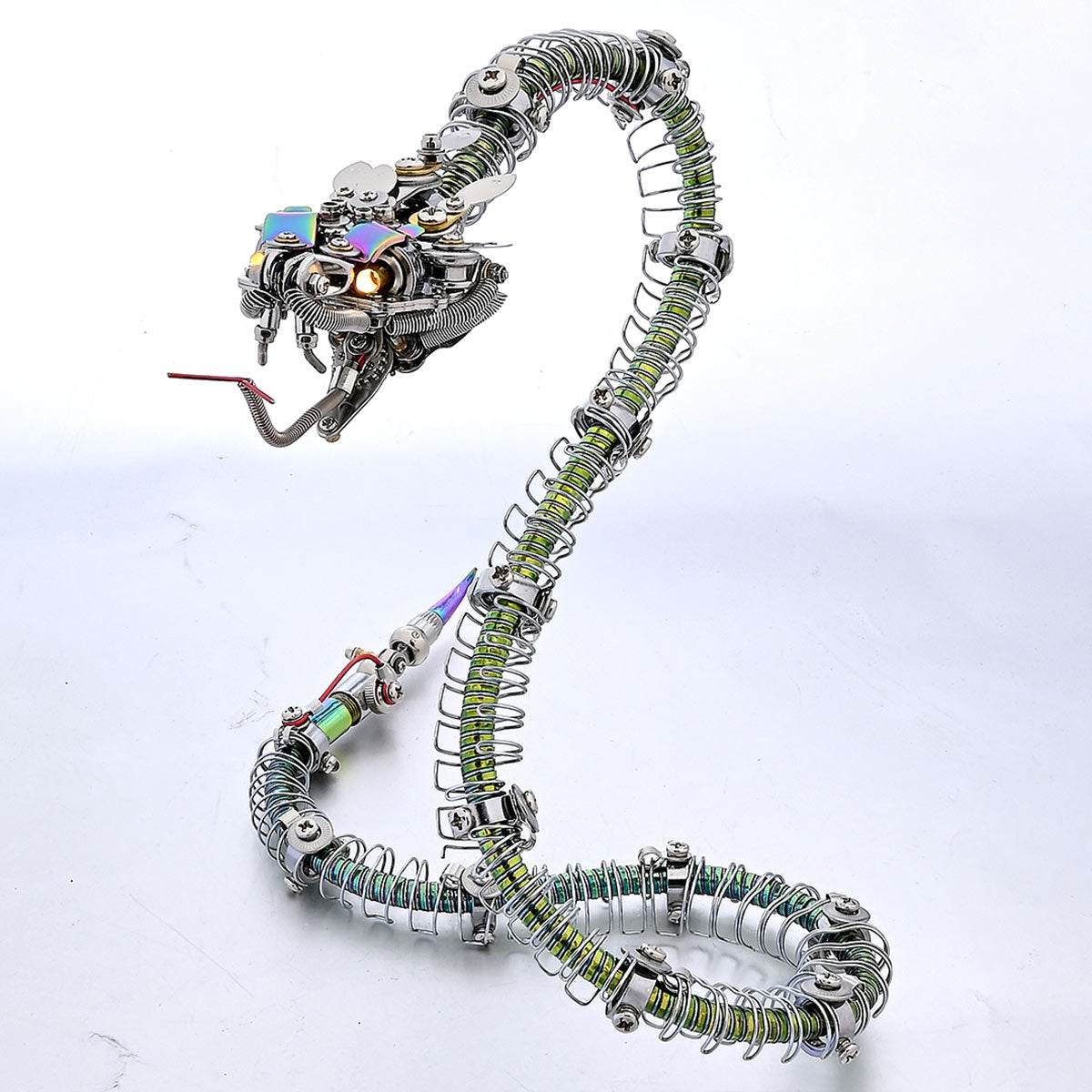 3d metal mechanical spiky blue-green snake assembly model kit