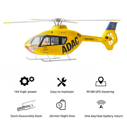 flywing ec135 470 class rc helicopter detachable propellers adac 6ch 2.4g with h1 flight controller & gps