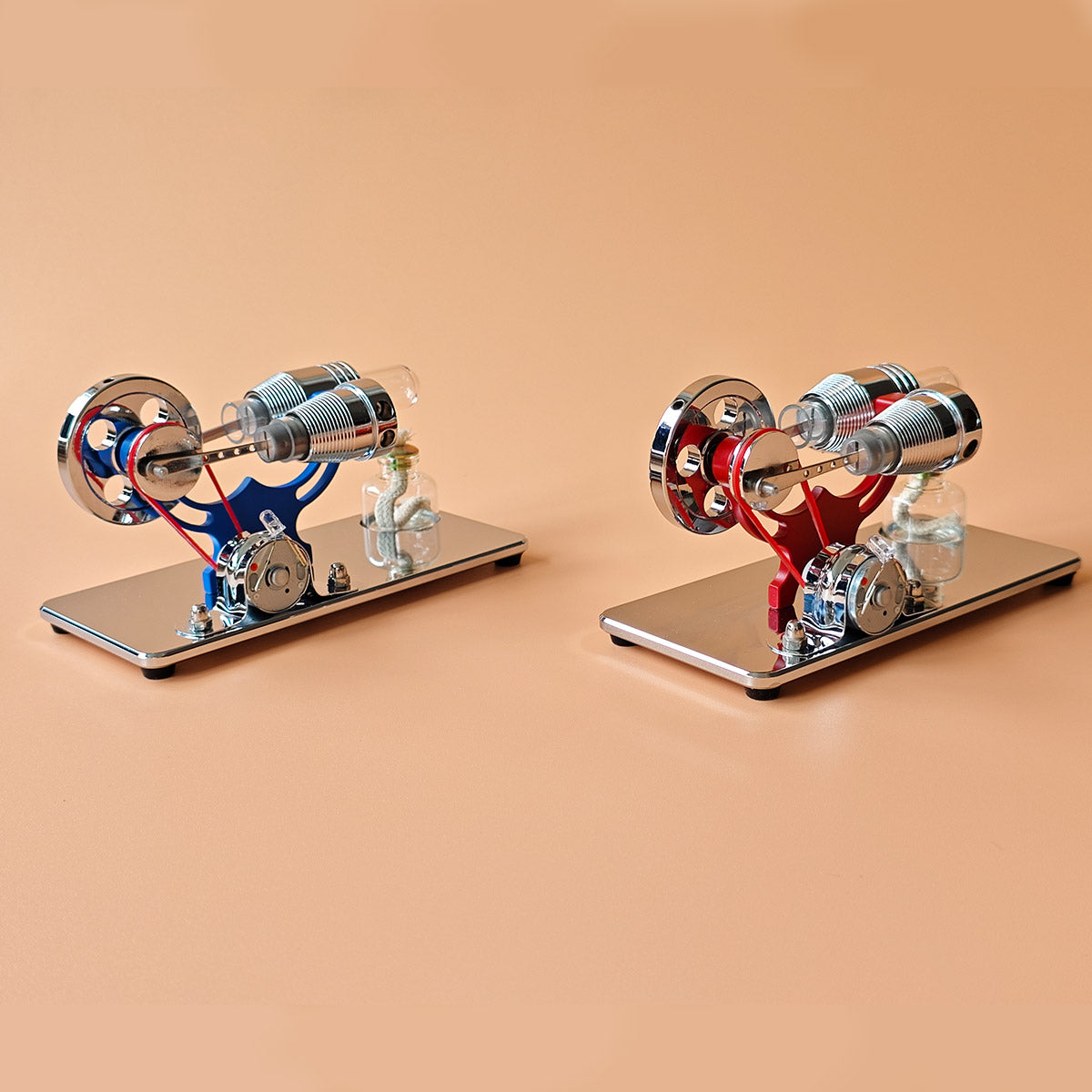 ENJOMOR γ-Type Mirror-Reflective Thermal Air Stirling Engine Generator Model with LED Bulb String