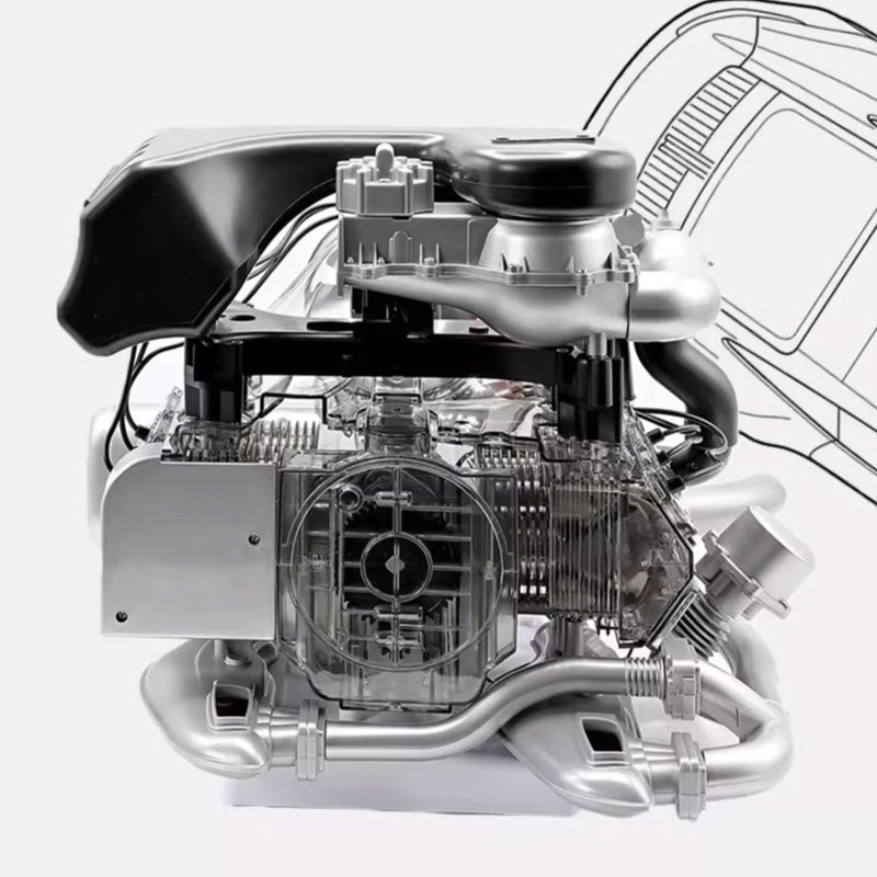 1/3 scale diy horizontal opposed 6-cylinder engine kit with operational turbocharger - electric motorized stem educational display model