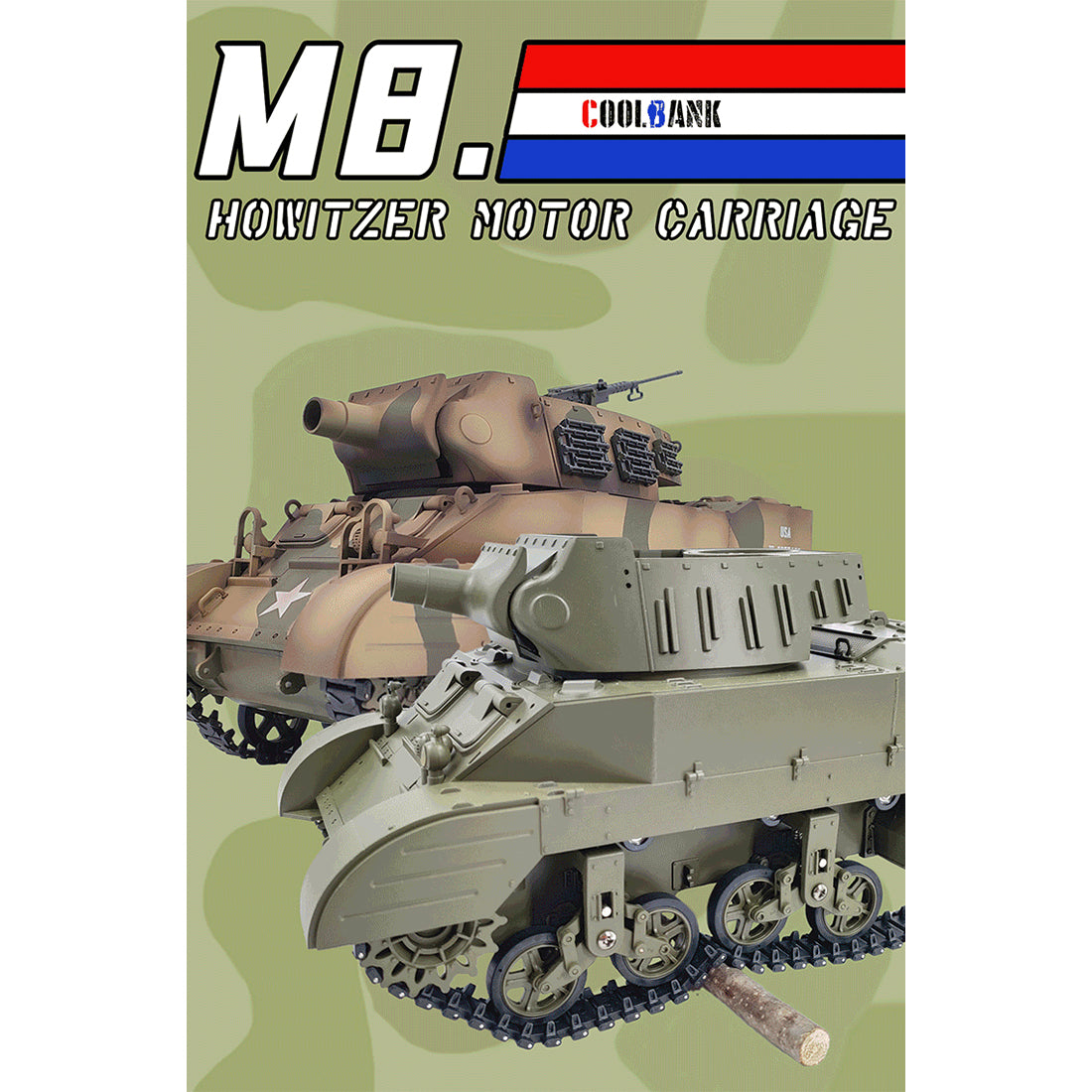 1/16 scale 2.4g u.s. m8 self-propelled howitzer rc tank model with sound and lights, telescoping smoke, dual-speed modes