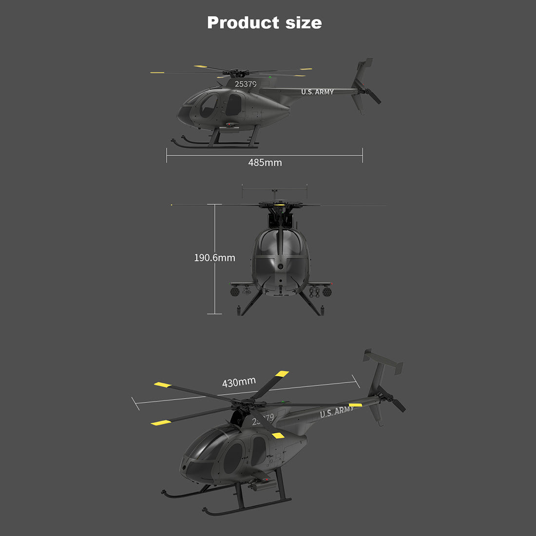 YU XIANG F119S MD500 1/16 Scale 250-Class RC Little Bird Helicopter – Flybarless 2.4G 9CH RTF Model with 6G/3D Flight Modes