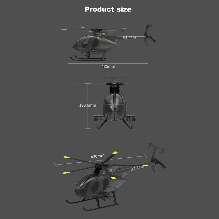 YU XIANG F119S MD500 1/16 Scale 250-Class RC Little Bird Helicopter – Flybarless 2.4G 9CH RTF Model with 6G/3D Flight Modes