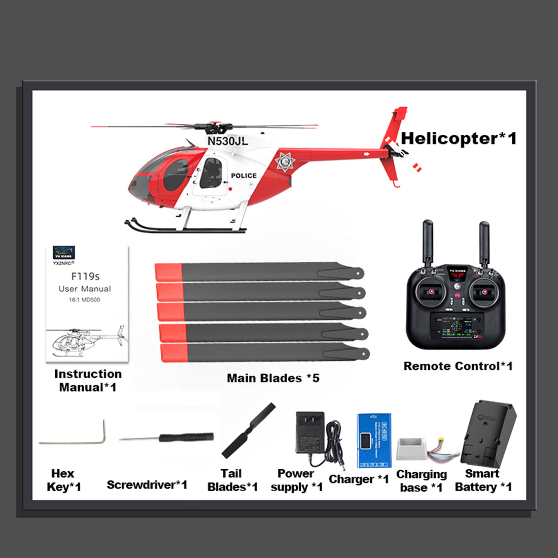 YU XIANG F119S MD500 1/16 Scale 250-Class RC Little Bird Helicopter – Flybarless 2.4G 9CH RTF Model with 6G/3D Flight Modes