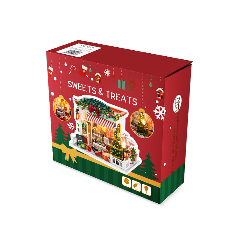 wood handcrafted miniature christmas candy house model kit