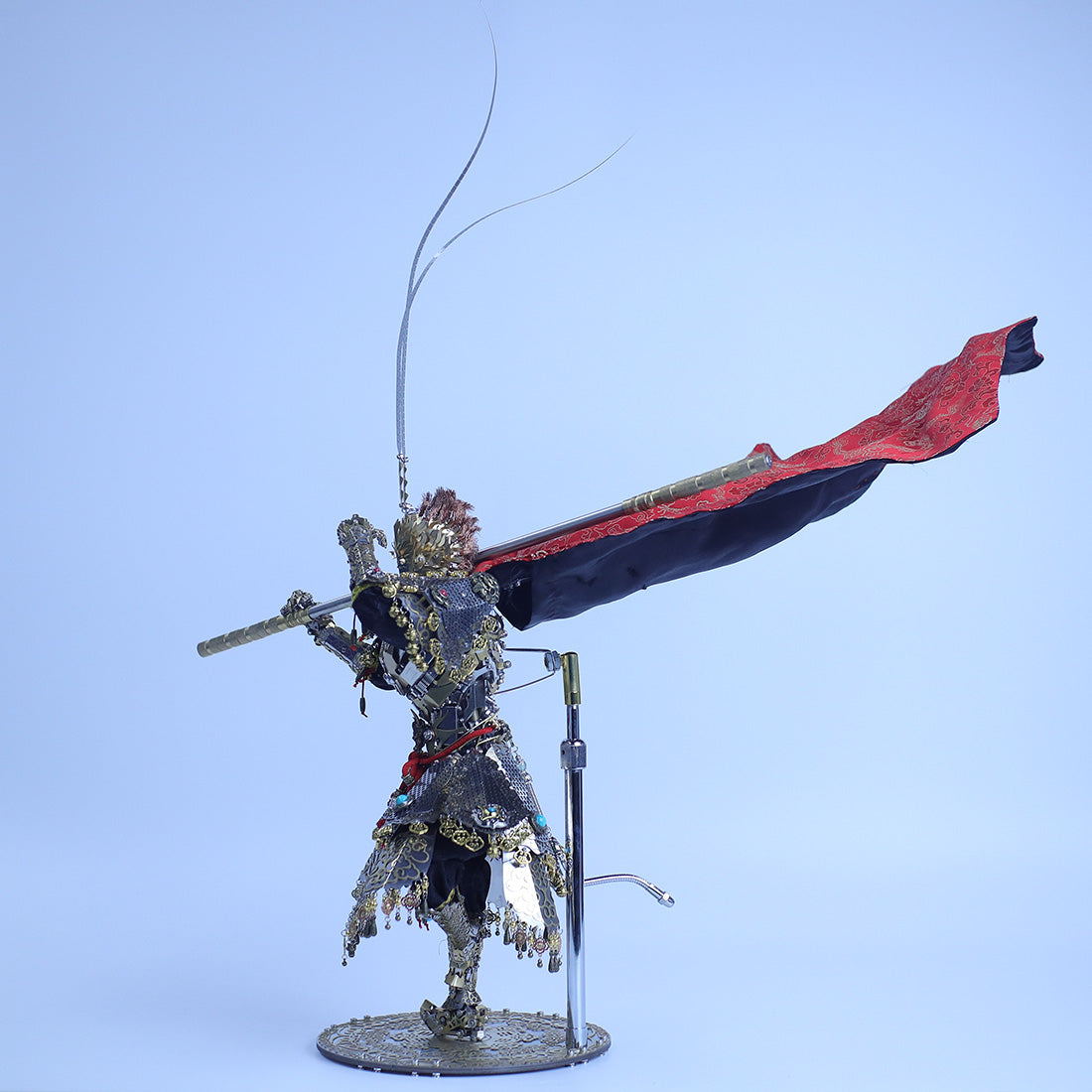 3d metal monkey king sun wukong mecha model kit, diy assembly collectible figure with cloak and staff, articulated desktop display for adults (2600+pcs)