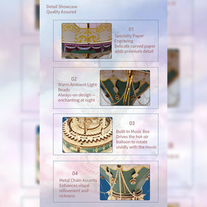 wooden diy dream hot air balloon steampunk music box model kit handcrafted gift