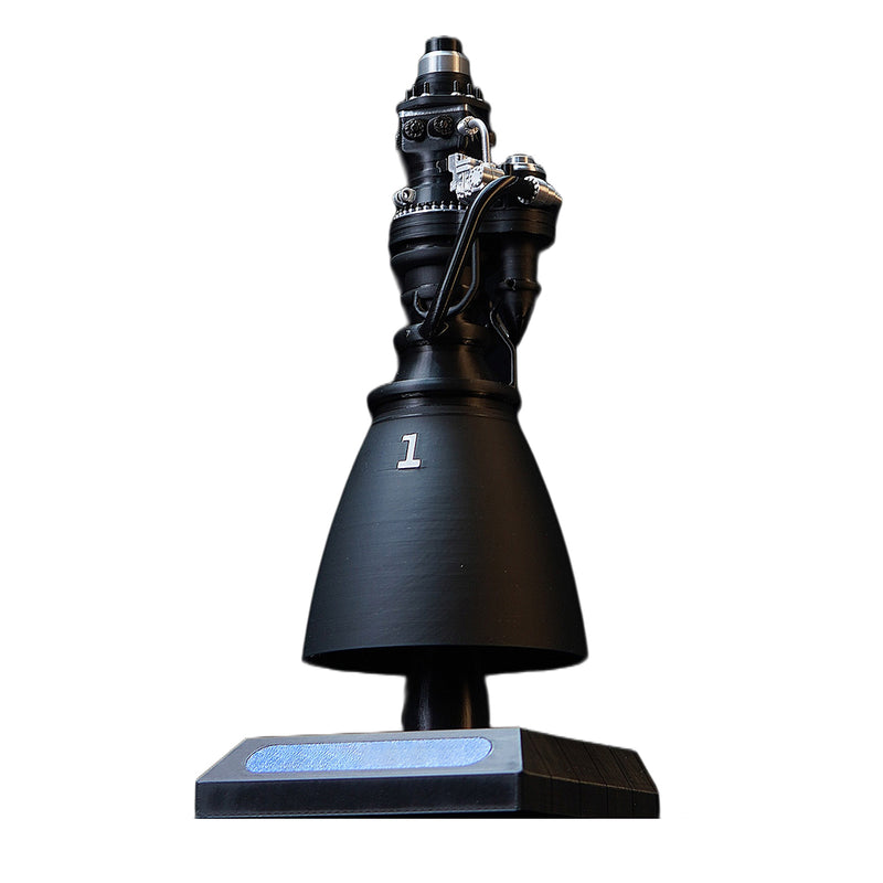 1/12 scale 3d printed space propulsion engine model with blue led flame display base, aerospace mechanical stem desk decor