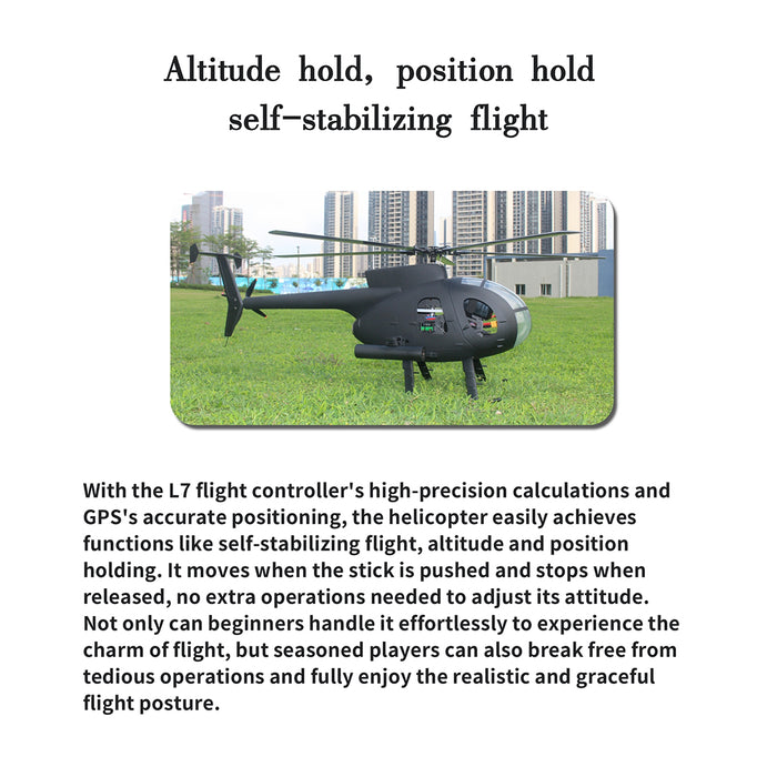 FLISHRC FL500 AH-6 Little Bird 500-Class 2.4G 6CH Scale RC Helicopter Model with L7 Flight Controller and 4-Mode Positioning GPS RTF
