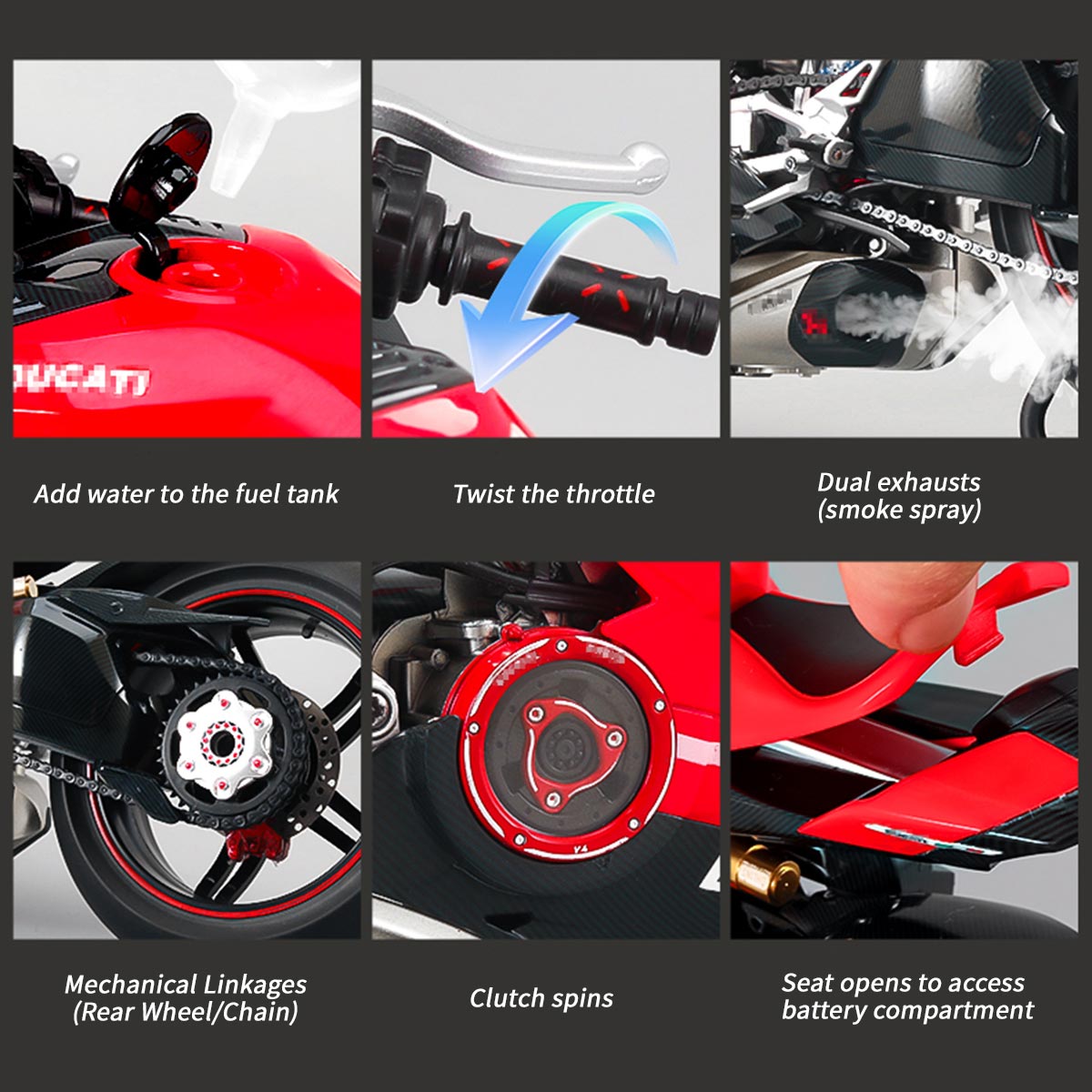 1/7 scale alloy dynamic motorcycle model v4 top edition with ignition system & smoke spray