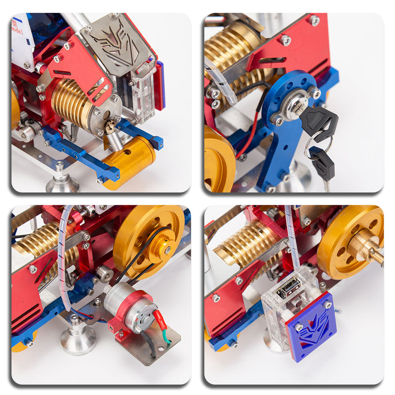 Horizontal Opposed Double-Cylinder Flame-Licker Suction Fire Vacuum Stirling Engine Power Generator Model Set - EngineDIY
