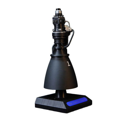 1/12 scale 3d printed space propulsion engine model with blue led flame display base, aerospace mechanical stem desk decor