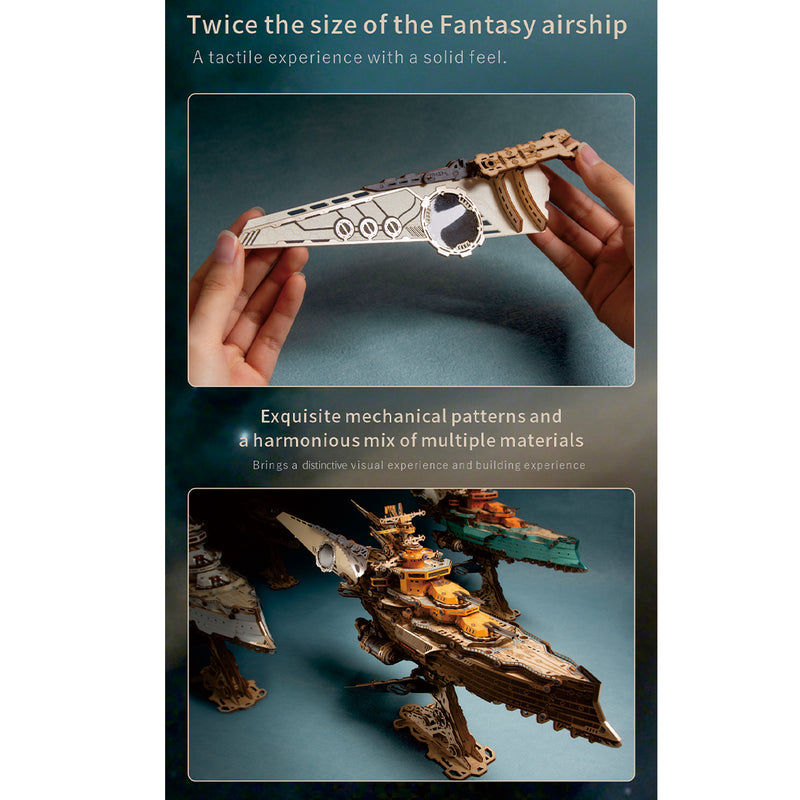 3d wooden mechanical space battleship model kit, vintage industrial style collectible display (912pcs)