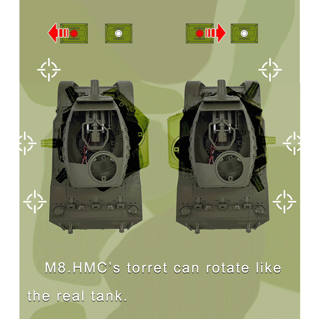 1/16 scale 2.4g u.s. m8 self-propelled howitzer rc tank model with sound and lights, telescoping smoke, dual-speed modes