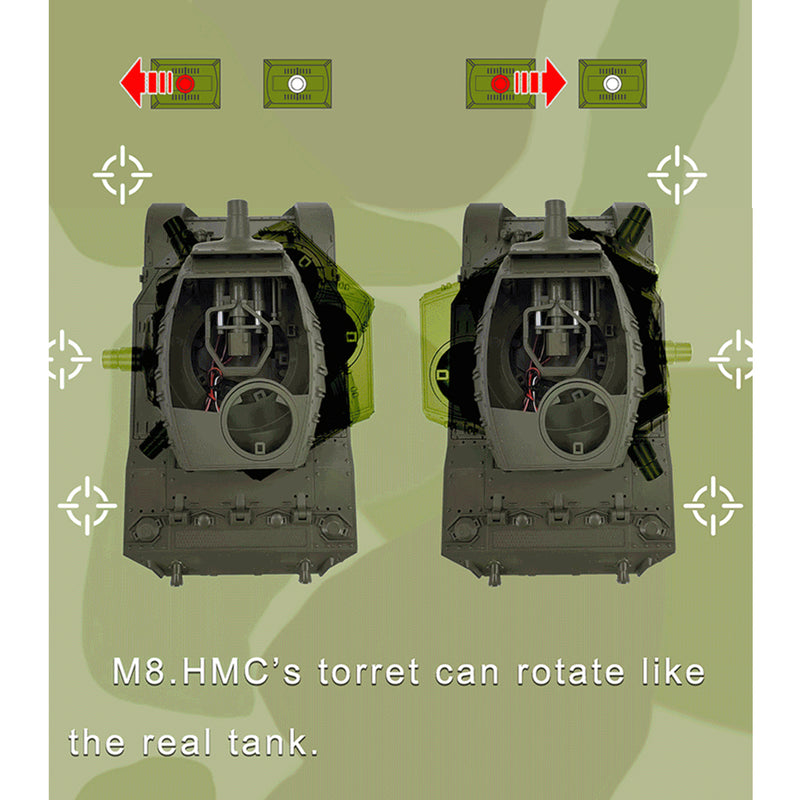 1/16 scale 2.4g u.s. m8 self-propelled howitzer rc tank model with sound and lights, telescoping smoke, dual-speed modes