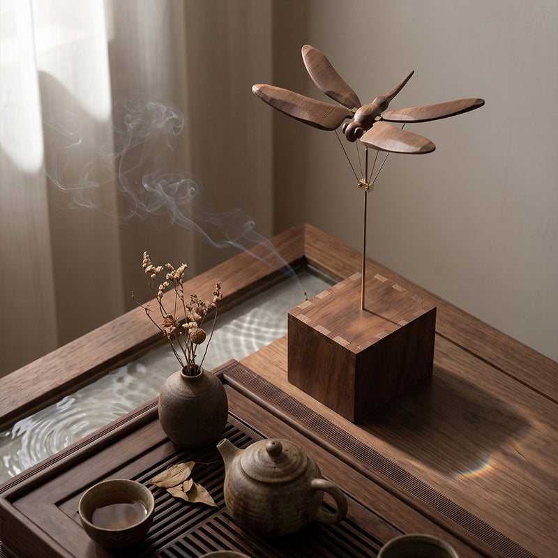 handcrafted wooden mechanical dragonfly kinetic model