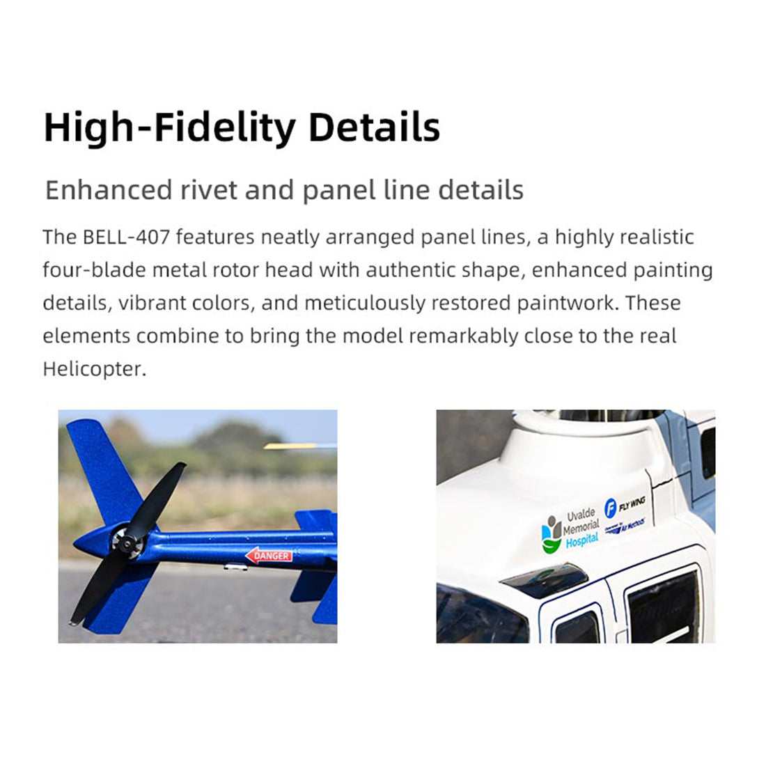 flywing bell-407 470 size 2.4g 6ch military rc helicopter model with ace flight controller, gps, quick release rotors and adjustable left/right-handed controls (rtf version)