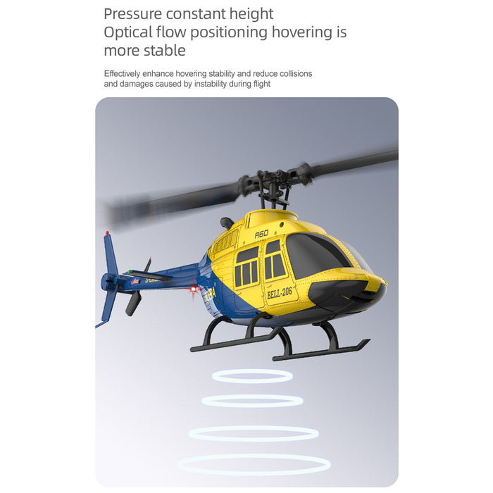 a60 bell206 90-class 2.4g 4ch single rotor flybarless mini rc helicopter model with optical flow altitude hold 1/42 scale