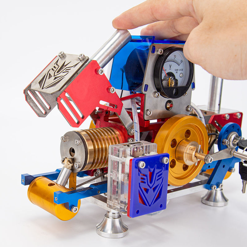 Horizontal Opposed Double-Cylinder Flame-Licker Suction Fire Vacuum Stirling Engine Power Generator Model Set