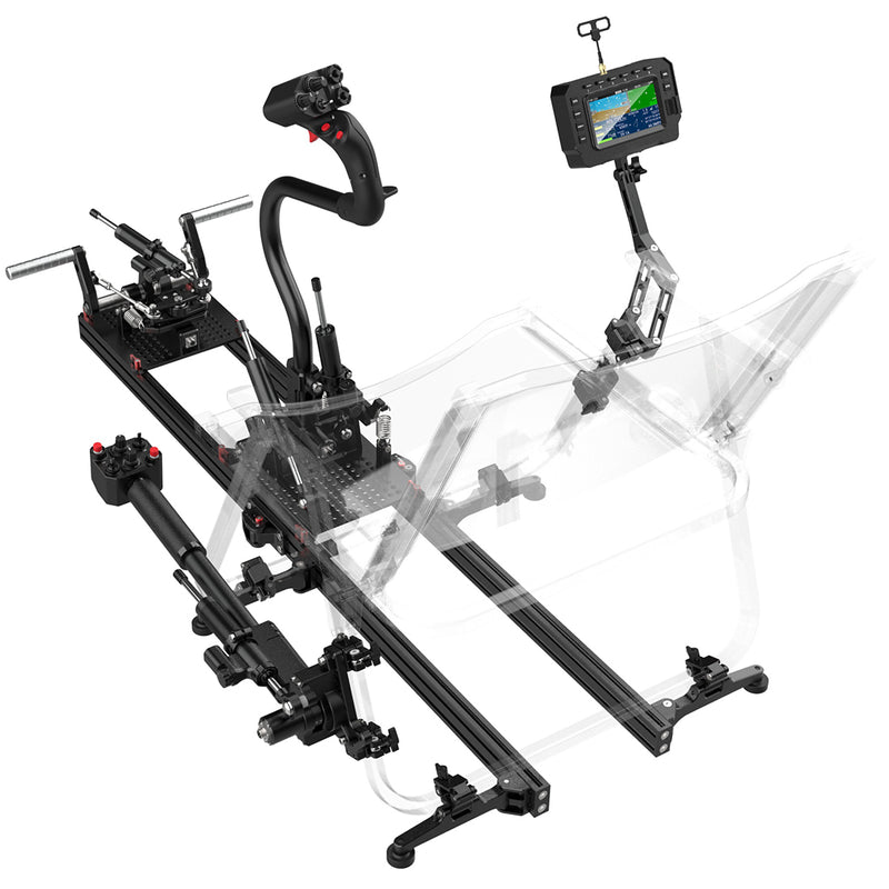 h17 helicopter flight simulator controller, 17ch edgetx transmitter with cnc metal frame, collective pitch lever, cyclic stick & foot pedals