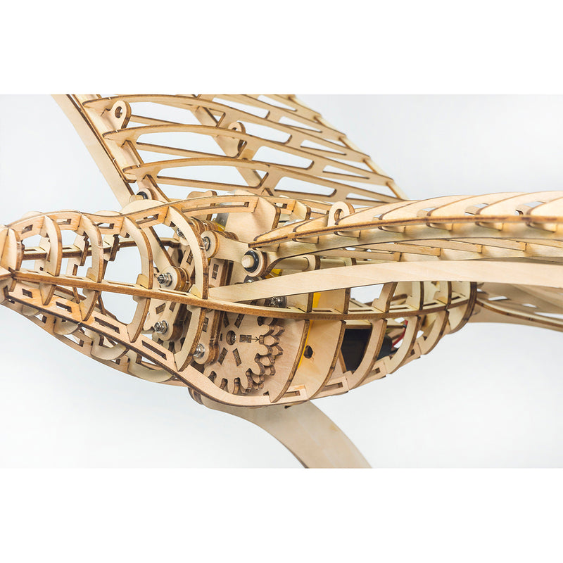 wooden mechanical dove model kit, 110cm wingspan flapping bird with gear-driven motion, diy assembly kit for wall display