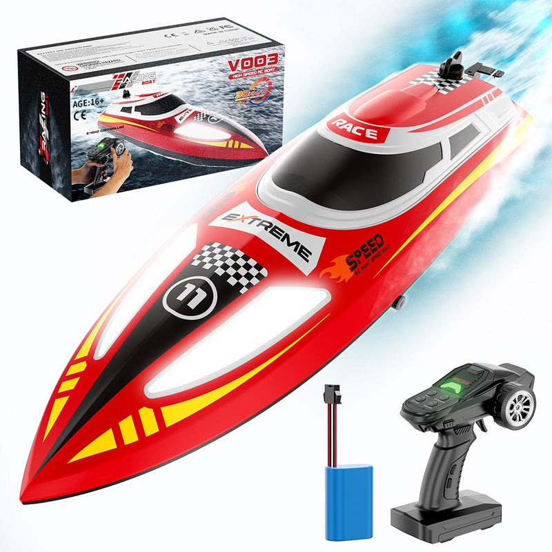 2.4ghz Remote Control Speedboat - 30km/H High-Speed Electric Racing Boat With Led Night Lights