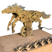 3d mechanical brass horse model with wooden base