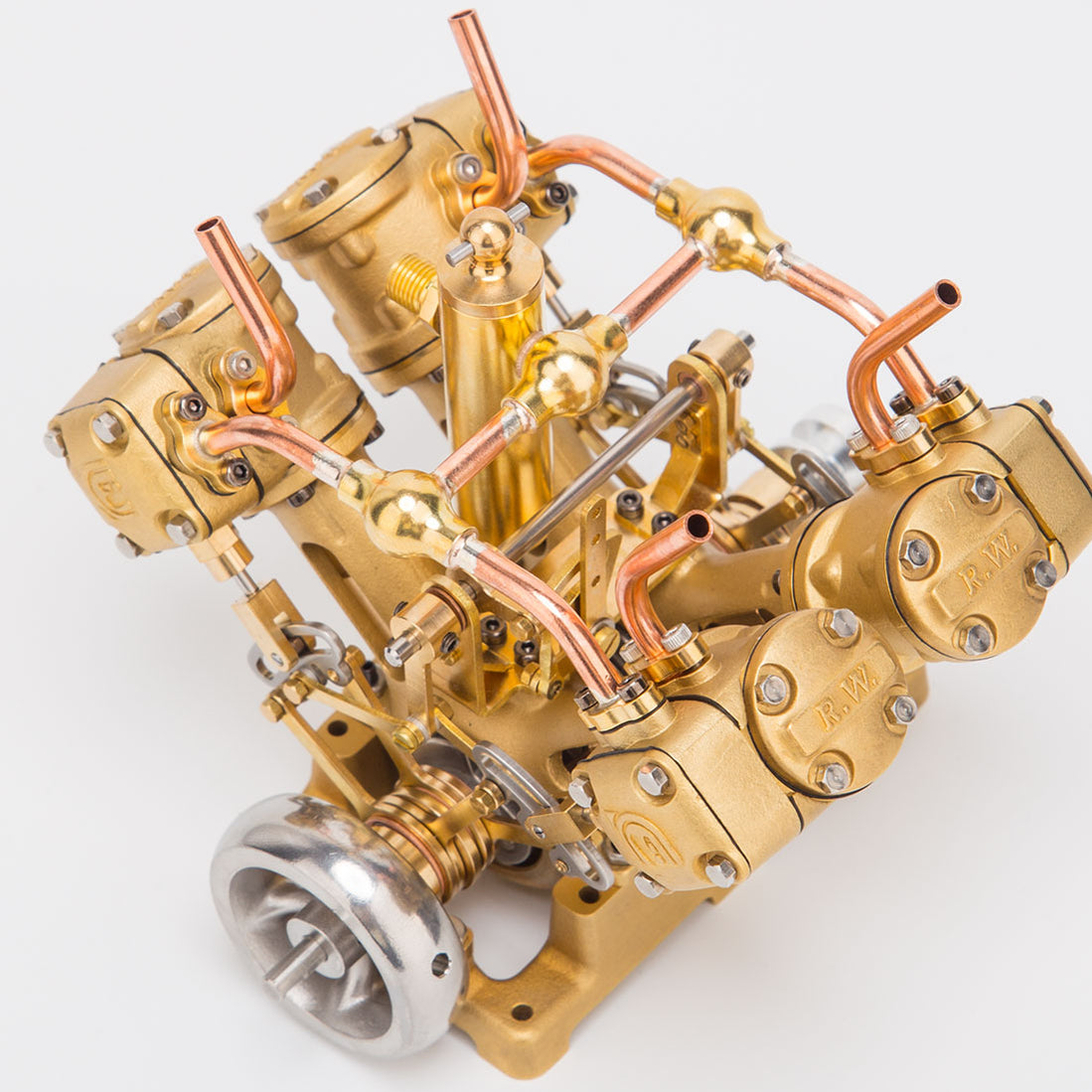 RW-V4 Mini V-Shape 4-Cylinder Reciprocating Steam Engine Model - EngineDIY