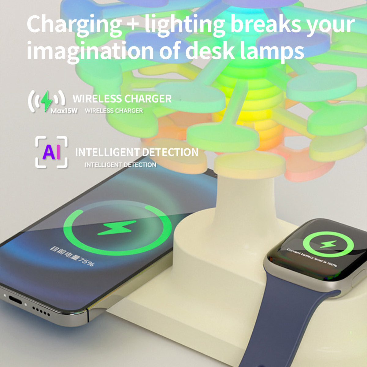 wireless fast charging spiral tree night light – creative desktop lamp, ambient bedroom decor