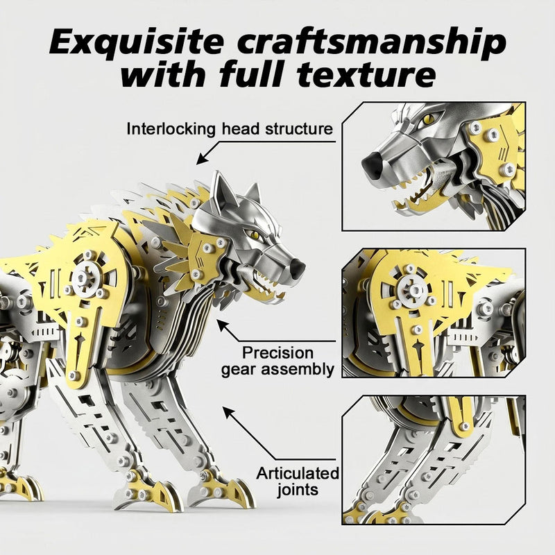 3D Metal Puzzle Mechanical Wolf Kit-Steampunk Creature Model with Movable Joints, Desktop Display Collectible Mechanical Figure - EngineDIY