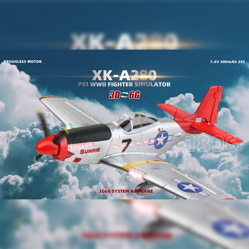 xk a280 p-51 3d/6g 2.4g 4ch brushless scale rc airplane model, 560mm wingspan epp fixed wing aircraft with quick release