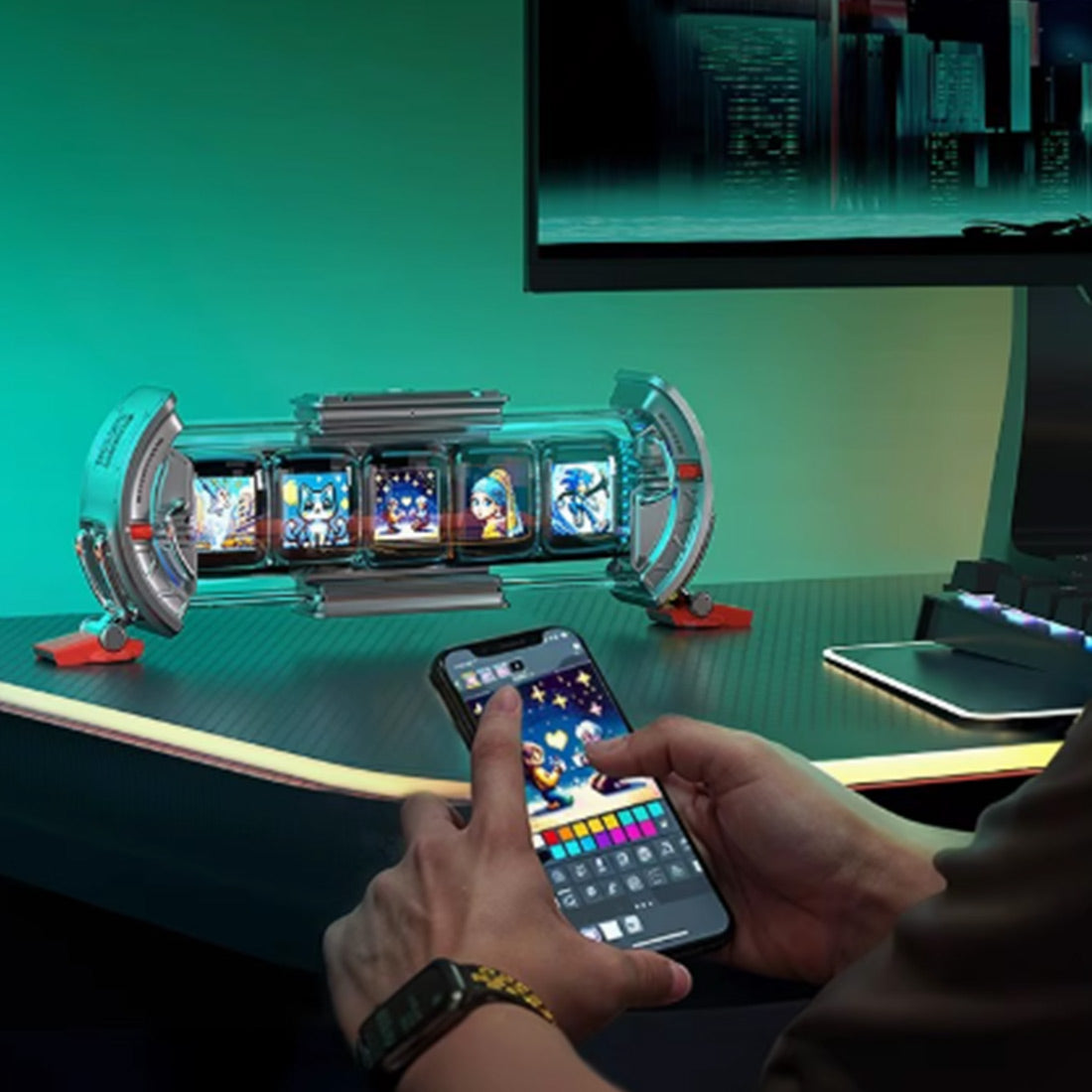 cyberpunk nixie tube clock - diy screen with neon lighting effects, customizable digital desk decor, unique tech gift