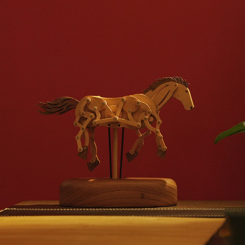 wooden qianli horse dynamic model - desktop stress relief display (non-music box)