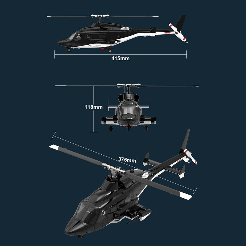 yuxiang f02-v 1/34 scale airwolf rc helicopter 2.4g 6ch 3d/6g flybarless helicopter rtf with lights, brushless motor, gyro stabilization
