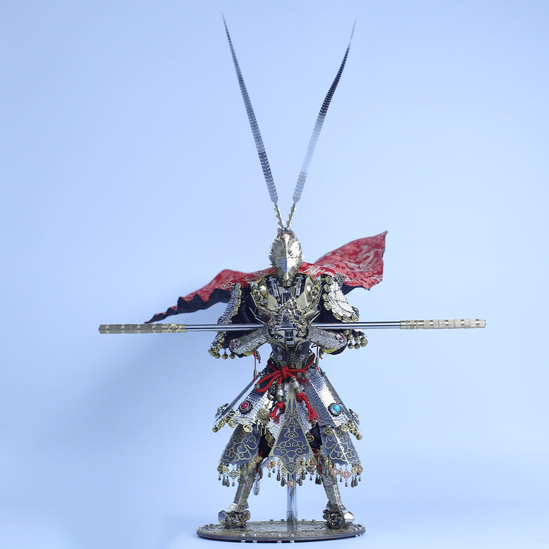 3d metal monkey king sun wukong mecha model kit, diy assembly collectible figure with cloak and staff, articulated desktop display for adults (2600+pcs)