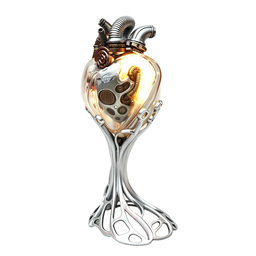 steampunk mechanical heart sculpture with remote control led light, industrial desktop decor