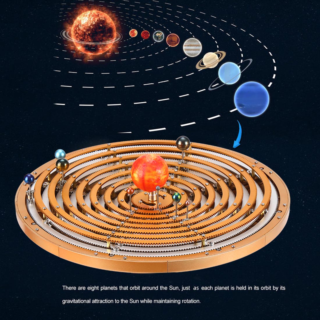 TECHING Metal DIY Mechanical Solar System Model Kit Dynamic Orbital Desk Ornament - 600+PCS - EngineDIY