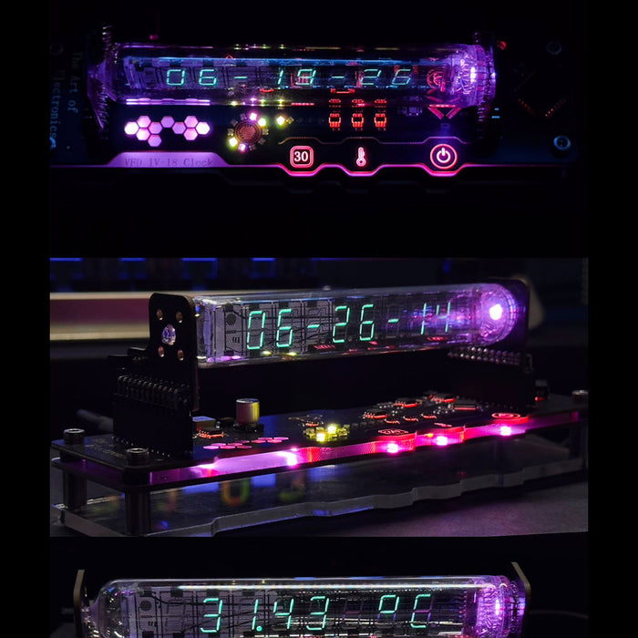 iv18 vacuum fluorescent tube clock - cyberpunk nixie tube decor, rgb glowing display for pc gaming setup