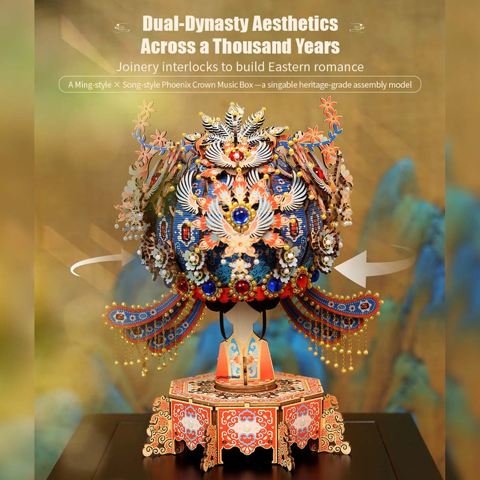 wooden diy phoenix crown music box model kit christmas desk decor
