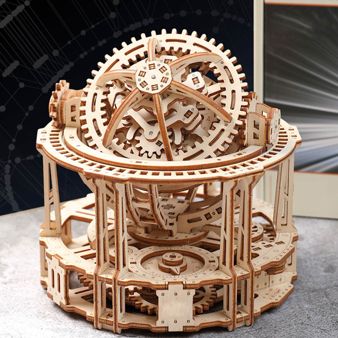 wooden tourbillon timer 3d assembly model kit with mechanical transmission