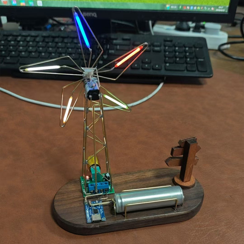 diy metal wire five-vane windmill led lamp kit – hand soldering assembly model