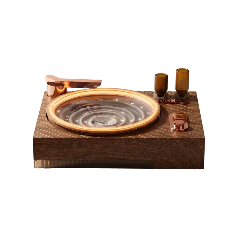 retro record player water fountain with ambient sounds & light