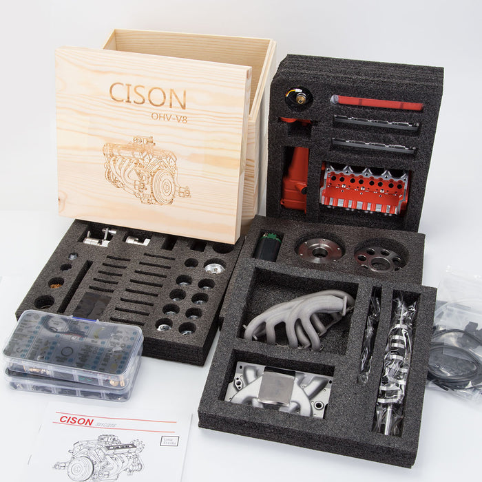 CISON Small-block 44CC 1/6 Scale Water-Cooled OHV 4-Stroke V8 Gas Engine Internal Combustion Engine - Build Your Own V8 Engine that Works