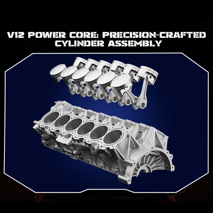 V12 Engine Model Kit that Works - Build Your Own V12 Engine - TECHING 1/4 Supercar V12 Engine Model Kit with Synchronized Throttle Sound Effects 800+PCS
