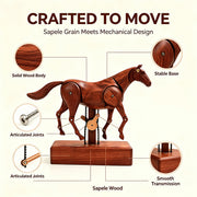 wooden mechanical horse automaton model, handcrafted dynamic horse sculpture with moving limbs & tail, desktop art decor (assembled)
