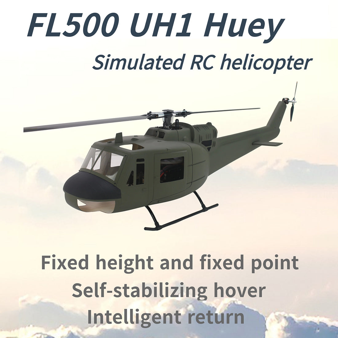 flishrc fl500 uh-1 huey 500-class 2.4g 6ch scale rc helicopter with l7 flight controller & 4-mode gps positioning