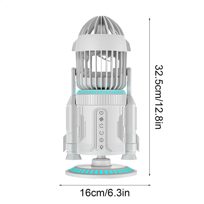 rocket-style desktop fan with dual mist spray &amp; rgb lights - ultra-quiet tech decor for office