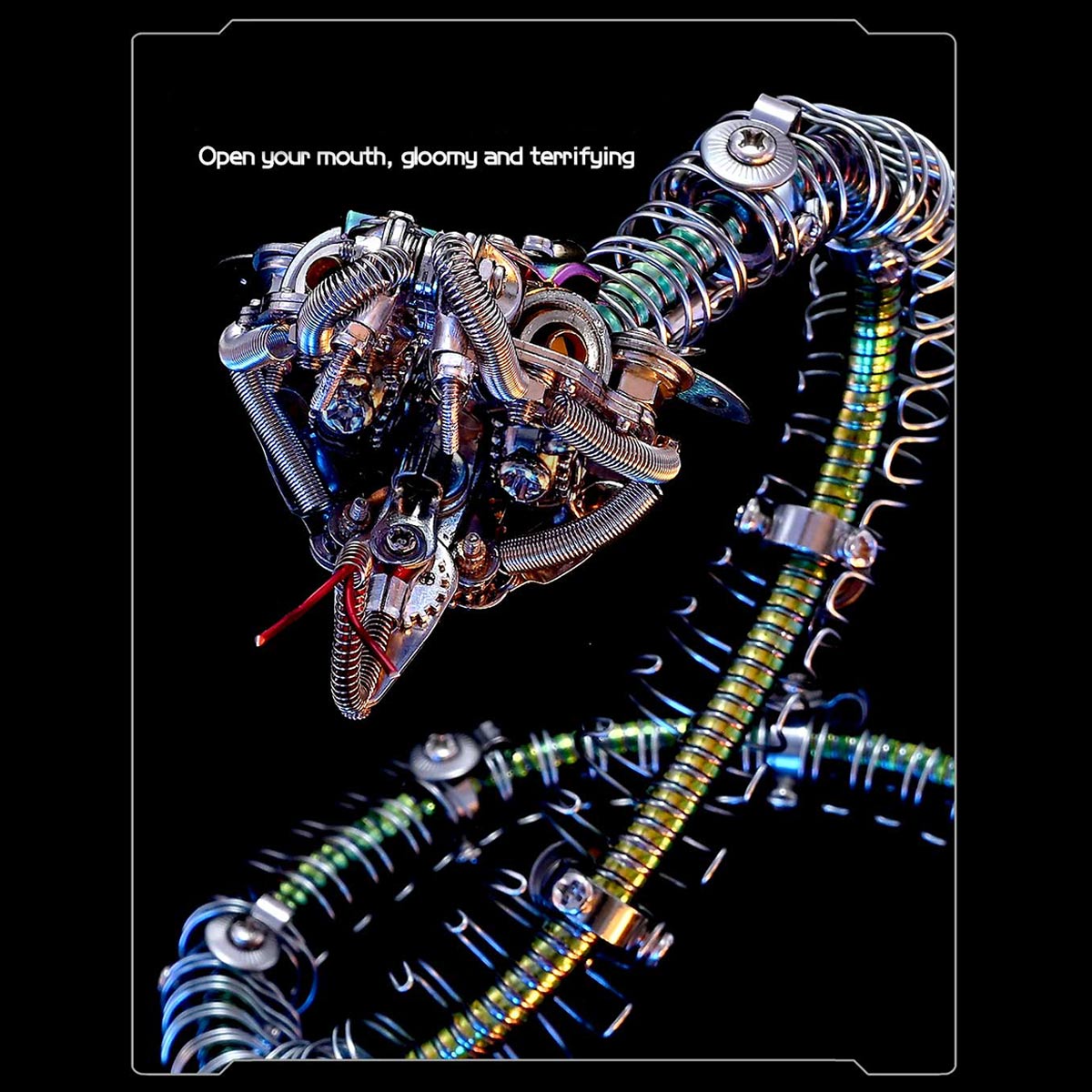 3d metal mechanical spiky blue-green snake assembly model kit