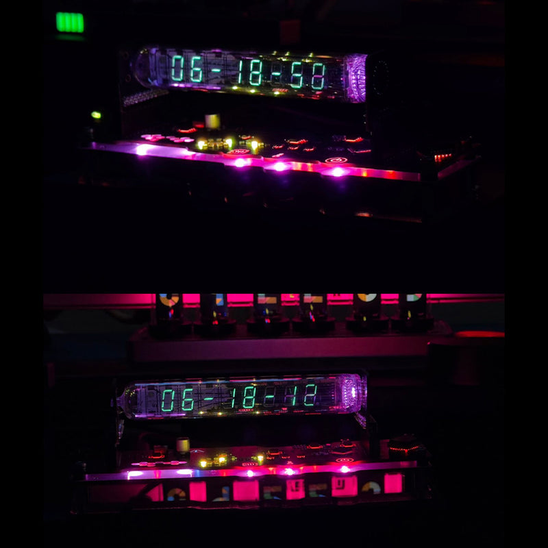 iv18 vacuum fluorescent tube clock - cyberpunk nixie tube decor, rgb glowing display for pc gaming setup